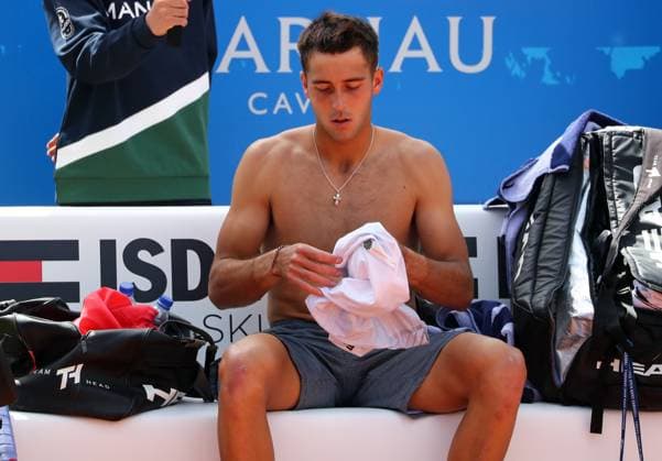 Barcelona Open Banc Sabadell 2023 Tomas Martin Etcheverry during the match against Pablo Andujar, corresponding to the day 1 of the Barcelona Open Banc Sabadell, 70th Conde de Godo Trophy, in Barcelona, on 17th April 2023. Barcelona Spain Copyright: xUrbanandsportx originalFilename:urbanandsport-barcelon230417_npmMs