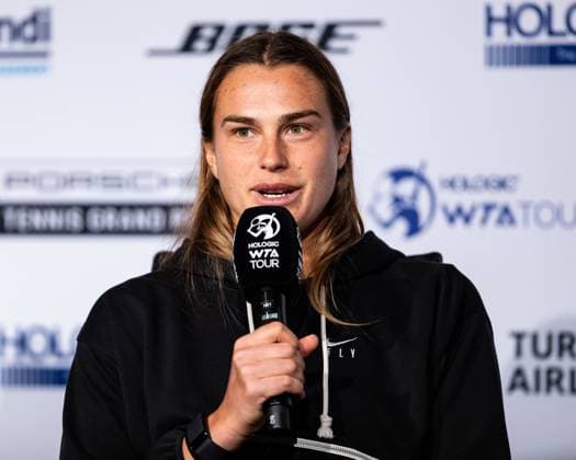 Aryna Sabalenka RUS interview World Ranking 2 Porsche Tennis Grand Prix GP Stuttgart 2023, Billie Jean King Cup, Porsche Arena, 18 04 2023 Porsche Tennis Grand Prix GP Stuttgart 2023 Porsche Arena, 18 04 2023 Stuttgart, Germany Copyright: xEibner-Pressefoto RogerxBuerkex EP_EER