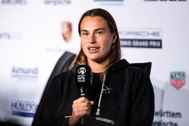 Aryna Sabalenka RUS interview World Ranking 2 Porsche Tennis Grand Prix GP Stuttgart 2023, Billie Jean King Cup, Porsche Arena, 18 04 2023 Porsche Tennis Grand Prix GP Stuttgart 2023 Porsche Arena, 18 04 2023 Stuttgart, Germany Copyright: xEibner-Pressefoto RogerxBuerkex EP_EER
