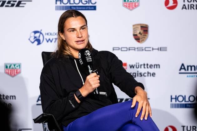 Aryna Sabalenka RUS interview World Ranking 2 Porsche Tennis Grand Prix GP Stuttgart 2023, Billie Jean King Cup, Porsche Arena, 18 04 2023 Porsche Tennis Grand Prix GP Stuttgart 2023 Porsche Arena, 18 04 2023 Stuttgart, Germany Copyright: xEibner-Pressefoto RogerxBuerkex EP_EER