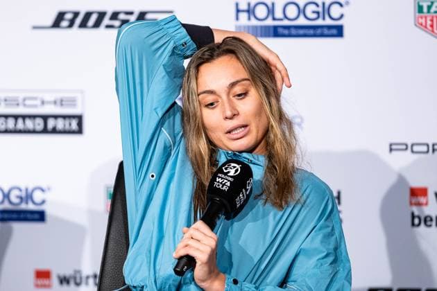 Paula Badosa ESP interview Porsche Tennis Grand Prix GP Stuttgart 2023, Billie Jean King Cup, Porsche Arena, 18 04 2023 Porsche Tennis Grand Prix GP Stuttgart 2023 Porsche Arena, 18 04 2023 Stuttgart, Germany Copyright: xEibner-Pressefoto RogerxBuerkex EP_EER