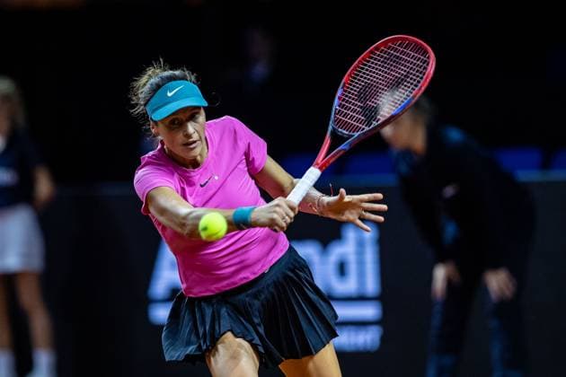 Match Tatjana Maria GER vs Yiena In Albon SUI in picture Tatjana Maria Porsche Tennis Grand Prix GP Stuttgart 2023, Billie Jean King Cup, Porsche Arena, 18 04 2023 Porsche Tennis Grand Prix GP Stuttgart 2023 Porsche Arena, 18 04 2023 Stuttgart, Germany Copyright: xEibner-Pressefoto RogerxBuerkex EP_EER