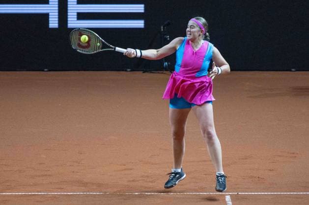Jelena Ostapenko LAT Germany, Stuttgart, 18 04 2023, Tennis, Porsche Tennis Grand Prix, 2023, Round 1, Jelena Ostapenko LAT Emma Raducanu GBR , Porsche Arena Foto A2 Bildagentur Peter Hartenfelser