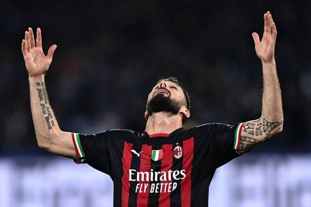Sport Bilder des Tages Mg Napoli 18 04 2023 - Champions League Napoli-Milan foto Matteo Gribaudi Image nella foto: esultanza gol Olivier Giroud 