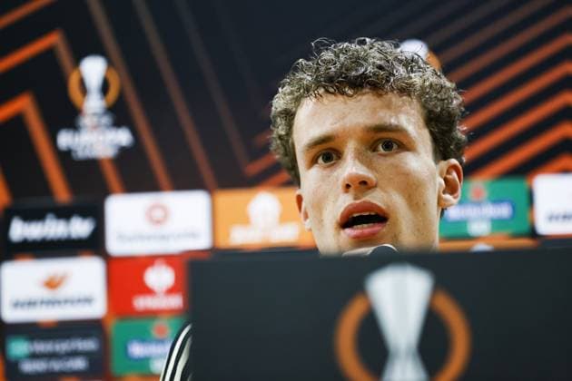 ROME - Mats Wieffer of Feyenoord during the press conference, PK, Pressekonferenz ahead of the UEFA Europa League quarter-final against AS Roma at the Rome Olympic Stadium on April 19, 2023 in Rome, Italy. ANP MAURICE VAN STONE UEFA Europa League MD-1 2022 2023 xVIxANPxSportx xxANPxIVx 467416675 originalFilename: 467416675.jpg