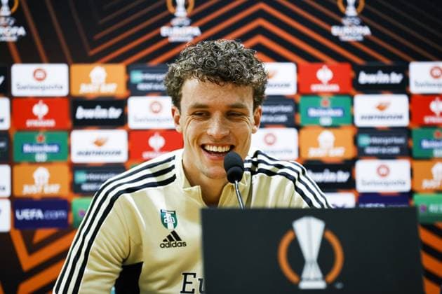 ROME - Mats Wieffer of Feyenoord during the press conference, PK, Pressekonferenz ahead of the UEFA Europa League quarter-final against AS Roma at the Rome Olympic Stadium on April 19, 2023 in Rome, Italy. ANP MAURICE VAN STONE UEFA Europa League MD-1 2022 2023 xVIxANPxSportx xxANPxIVx 467416779 originalFilename: 467416779.jpg