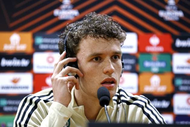 ROME - Mats Wieffer of Feyenoord during the press conference, PK, Pressekonferenz ahead of the UEFA Europa League quarter-final against AS Roma at the Rome Olympic Stadium on April 19, 2023 in Rome, Italy. ANP MAURICE VAN STONE UEFA Europa League MD-1 2022 2023 xVIxANPxSportx xxANPxIVx 467417445 originalFilename: 467417445.jpg