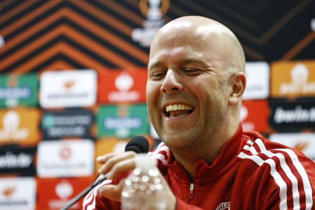 ROME - Feyenoord coach Arne Slot during the press conference, PK, Pressekonferenz ahead of the UEFA Europa League quarter final against AS Roma at the Rome Olympic Stadium on April 19, 2023 in Rome, Italy. ANP MAURICE VAN STONE UEFA Europa League MD-1 2022 2023 xVIxANPxSportx xxANPxIVx 467418246 originalFilename: 467418246.jpg