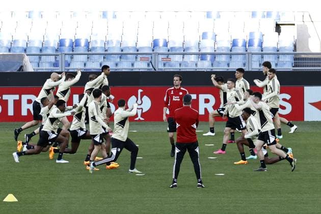 ROME - Players of Feyenoord during the training session ahead of the UEFA Europa League quarter final against AS Roma at the Rome Olympic Stadium on April 19, 2023 in Rome, Italy. ANP MAURICE VAN STONE UEFA Europa League 2022 2023 xVIxANPxSportx xxANPxIVx 467419974 originalFilename: 467419974.jpg