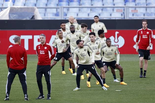 ROME - Players of Feyenoord during the training session ahead of the UEFA Europa League quarter final against AS Roma at the Rome Olympic Stadium on April 19, 2023 in Rome, Italy. ANP MAURICE VAN STONE UEFA Europa League 2022 2023 xVIxANPxSportx xxANPxIVx 467420093 originalFilename: 467420093.jpg