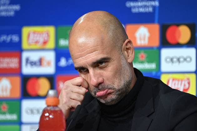 Sport Themen der Woche KW16 Sport Bilder des Tages Trainer Pep GUARDIOLA (ManCity), Einzelbild,angeschnittenes Einzelmotiv,Portraet,Portrait,Porträt. Pressekonferenz. Fussball Champions League Viertelfinale FC Bayern Muenchen-Manchester City (ManCity) 1-1 am 19.04.2023, A L L I A N Z A R E N A. *** Coach Pep GUARDIOLA ManCity , single image,cropped single image,portrait,portrait press conference soccer Champions League quarterfinal FC Bayern Muenchen Manchester City ManCity 1 1 on 19 04 2023, A L L I A N Z A R E N A