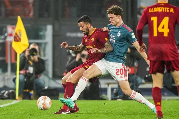 UEFA Europa League quarter final: AS Roma v Feyenoord Rome - Mats Wieffer of Feyenoord during the match between AS Roma v Feyenoord at Stadio Olympico on 20 April 2023 in Rome, Italy. Copyright: xTomxBodex