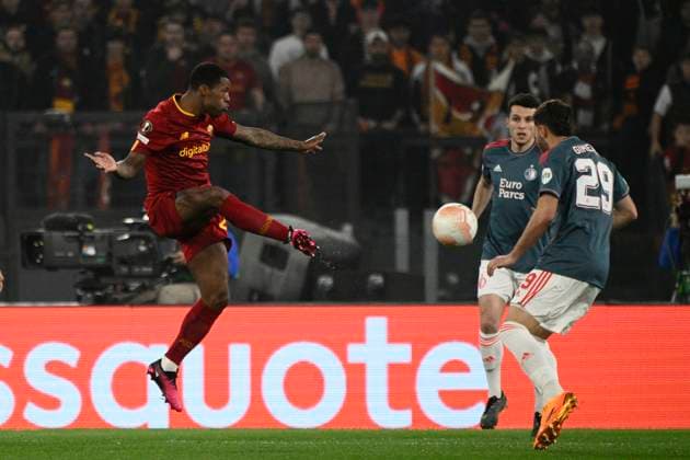 Foto Fabrizio Corradetti LaPresse 20 Aprile 2023 - Roma, Italia - calcio - Roma vs Feyenoord - Uefa Europa League 2022 2023 - Stadio Olimpico. Nella foto: Georginio Wijnaldum (AS Roma) Foto Fabrizio Corradetti LaPresse April 20, 2023 Rome, Italy - sport, soccer - Roma vs Feyenood - Uefa Europe League 2022 2023 - Olimpic Stadium. In the pic: Georginio Wijnaldum (AS Roma)  Copyright: xFabrizioxCorradetti LaPressex
