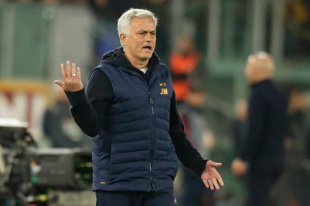 Europa League football match AS Roma vs Feyenoord RomaÕs Portugal coach Jose Mourinho gesticulate during the UEFA Europa League quarter-finals round return match between AS Roma vs Feyenoord at the Olimpico Stadium in Rome, on April 20, 2023. EL_Roma_Feyenoord_0129 Copyright: xAntonioxBalascox