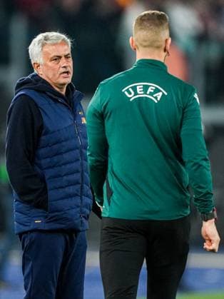 UEFA Europa League quarter final: AS Roma v Feyenoord Rome - AS Roma coach Jose Mourinho during the match between AS Roma v Feyenoord at Stadio Olympico on 20 April 2023 in Rome, Italy. Copyright: xTomxBodex