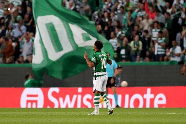 April 20, 2023, Lisbon, Portugal: Marcus Edwards of Sporting CP celebrates after scoring a goal during the UEFA Europa League quarterfinal second leg match between Sporting CP and Juventus FC at Alvalade stadium in Lisbon, Portugal, on April 20, 2023. Lisbon Portugal - ZUMAf123 20230420_zap_f123_006 Copyright: xPedroxFiuzax