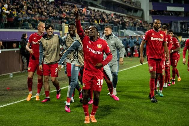 UEFA Europa League Quarterfinal Royale Union Saint Gilloise Bayer 04 Leverkusen Cheers to 0 3 by Jeremie Frimpong Bayer 04 Leverkusen, 30 UEFA Europa League Quarterfinal Royale Union Saint Gilloise Bayer 04 Leverkusen, Brussels, Anderlecht Stadium Copyright: xBEAUTIFULxSPORTS Wunderlx