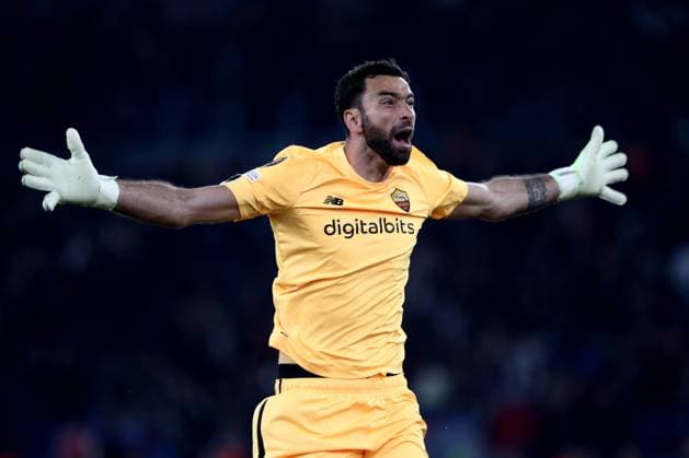 Rome, Italy 20.04.2023: Rui Pedro Patricio of Roma Celebrate Spinazzola score in the Uefa Europa League 2023 football match, quarter finals, AS Roma vs Feyenoord at Olympic stadium in Rome, Italy.  Copyright: xmarcoxiacobuccix xipa-agency.netx xmarcoxiacobuccix 0 IPA_IPA37435313