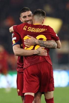 Rome, Italy 20.04.2023: Stephan EL Shaarawy of Roma score the goal and celebrate during the Uefa Europa League 2023 football match, quarter finals, AS Roma vs Feyenoord at Olympic stadium in Rome, Italy.  Copyright: xmarcoxiacobuccix xipa-agency.netx xmarcoxiacobuccix 0 IPA_IPA37436381