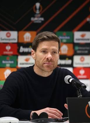 Union Saint Gilloise v Bayer 04 Leverkusen, UEFA Europa League, Quarter-finals, 2nd leg, Lotto Park Anderlech Stadium, Anderlecht, Belgium, 20th April 2023 Xabi Alonso Manager of Bayer Leverkusen in his after match press conference, PK, Pressekonferenz - Union Saint Gilloise v Bayer 04 Leverkusen, UEFA Europa League, Quarter-finals, 2nd leg, Lotto Park Anderlech Stadium, Anderlecht, Belgium. - 20th April 2023. Anderlecht Lotto Park Anderlech Stadium UK Copyright: xDanxWeirx CP_Union_Saint_Gilloise_Bayer_Leverkusen_101