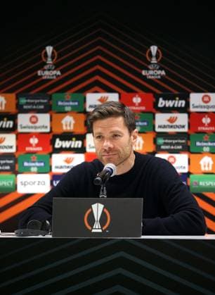 Union Saint Gilloise v Bayer 04 Leverkusen, UEFA Europa League, Quarter-finals, 2nd leg, Lotto Park Anderlech Stadium, Anderlecht, Belgium, 20th April 2023 Xabi Alonso Manager of Bayer Leverkusen in his after match press conference, PK, Pressekonferenz - Union Saint Gilloise v Bayer 04 Leverkusen, UEFA Europa League, Quarter-finals, 2nd leg, Lotto Park Anderlech Stadium, Anderlecht, Belgium. - 20th April 2023. Anderlecht Lotto Park Anderlech Stadium UK Copyright: xDanxWeirx CP_Union_Saint_Gilloise_Bayer_Leverkusen_109