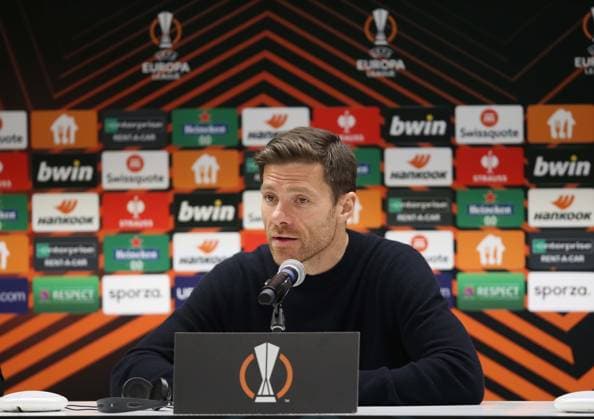 Union Saint Gilloise v Bayer 04 Leverkusen, UEFA Europa League, Quarter-finals, 2nd leg, Lotto Park Anderlech Stadium, Anderlecht, Belgium, 20th April 2023 Xabi Alonso Manager of Bayer Leverkusen in his after match press conference, PK, Pressekonferenz - Union Saint Gilloise v Bayer 04 Leverkusen, UEFA Europa League, Quarter-finals, 2nd leg, Lotto Park Anderlech Stadium, Anderlecht, Belgium. - 20th April 2023. Anderlecht Lotto Park Anderlech Stadium UK Copyright: xDanxWeirx CP_Union_Saint_Gilloise_Bayer_Leverkusen_110