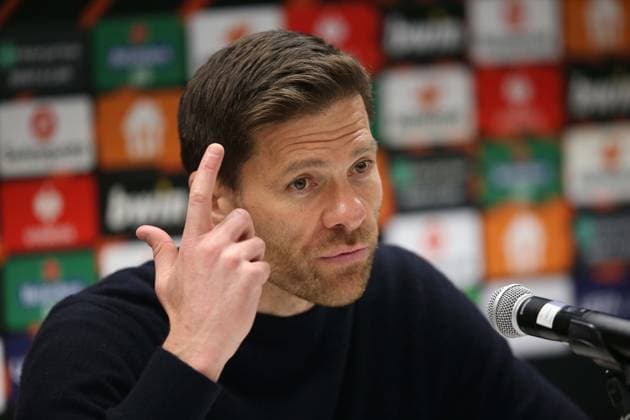 Union Saint Gilloise v Bayer 04 Leverkusen, UEFA Europa League, Quarter-finals, 2nd leg, Lotto Park Anderlech Stadium, Anderlecht, Belgium, 20th April 2023 Xabi Alonso Manager of Bayer Leverkusen in his after match press conference, PK, Pressekonferenz - Union Saint Gilloise v Bayer 04 Leverkusen, UEFA Europa League, Quarter-finals, 2nd leg, Lotto Park Anderlech Stadium, Anderlecht, Belgium. - 20th April 2023. Anderlecht Lotto Park Anderlech Stadium UK Copyright: xDanxWeirx CP_Union_Saint_Gilloise_Bayer_Leverkusen_98