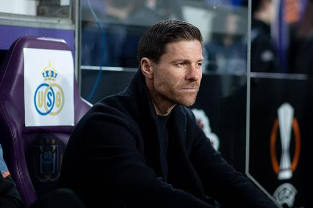 Xabi Alonso Bayer 04 Leverkusen, coach sits on the bench, BEL, Royal Union Saint Gilloise vs Bayer 04 Leverkusen, football UEFA Europa League, quarterfinal second leg, season 2022 2023, 20 04 2023 BEL, Royal Union Saint Gilloise vs Bayer 04 Leverkusen, football UEFA Europa League, quarterfinal second leg, season 2022 2023, 20 04 2023 Anderlecht Copyright: xEibner-Pressefoto Memmlerx EP_MMR