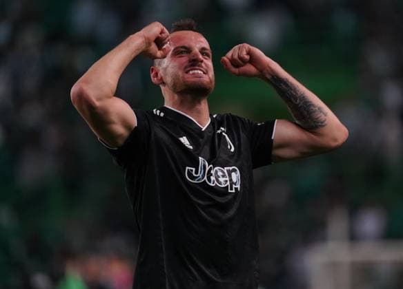 April 20, 2023, Lisbon, Lisbon, Portugal: FEDERICO GATTI, of Juventus Torino, celebrates his team s qualification for the semi-finals after the 2023 UEFA Europa League second leg quarter-final match between Sporting CP and Juventus Torino at Joso Alvalade Stadium. Lisbon Portugal - ZUMAf151 20230420_zsp_f151_039 Copyright: xAlexandraxFechetex