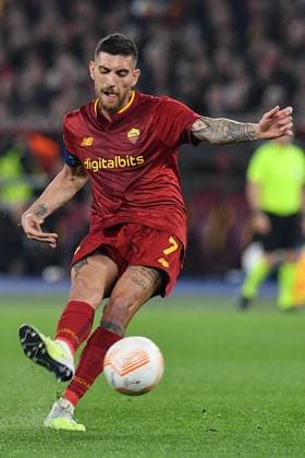 Soccer, Europa League match AS Roma v Feyenoord Lorenzo Pellegrini of AS Roma during the Uefa Europa League match AS Roma v Feyenoord at Olimpico stadium in Rome, Italy, 20th, April 2023. Imago-Images Emmefoto Copyright: xImago-Images Emmefotox
