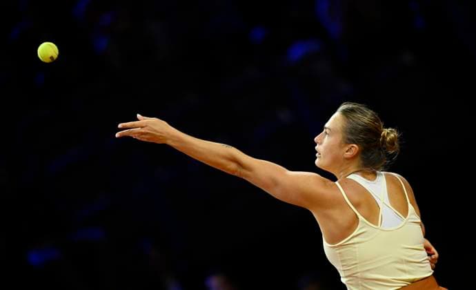 Aryna Sabalenka BLR action serve tennis women Porsche Cup Porsche Tennis Grand Prix GP Stuttgart 2023 Porsche Arena 21 04 2022 DFL REGULATIONS PROHIBIT ANY USE OF PHOTOGRAPHS AS IMAGE SEQUENCES AND OR QUASI VIDEO Porsche Tennis Grand Prix GP Stuttgart 2023