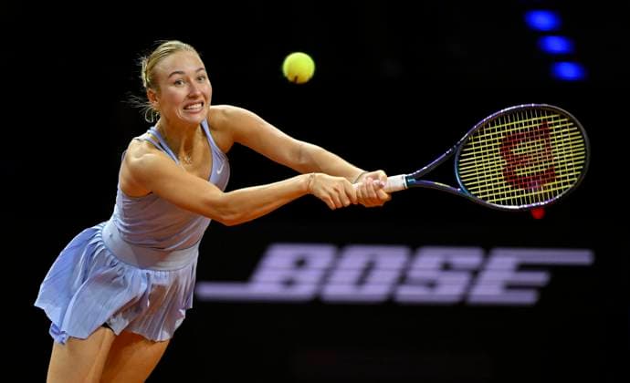 Anastasia Potapova RUS Action Tennis Women Porsche Cup Porsche Tennis Grand Prix GP Stuttgart 2023 Quarterfinals Porsche Arena 21 04 2022 DFL REGULATIONS PROHIBIT ANY USE OF PHOTOGRAPHS AS IMAGE SEQUENCES AND OR QUASI VIDEO Porsche Tennis Grand Prix GP Stuttgart 2023