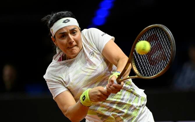 Ons Jabeur TUN Action Tennis Women Porsche Cup Porsche Tennis Grand Prix GP Stuttgart 2023 Quarterfinals Porsche Arena 21 04 2022 DFL REGULATIONS PROHIBIT ANY USE OF PHOTOGRAPHS AS IMAGE SEQUENCES AND OR QUASI VIDEO Porsche Tennis Grand Prix GP Stuttgart 2023