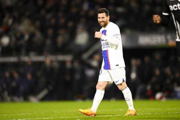 Lionel Messi (PSG) FOOTBALL : Angers vs PSG - Ligue1 - 21 04 2023 JBAutissier Panoramic 
