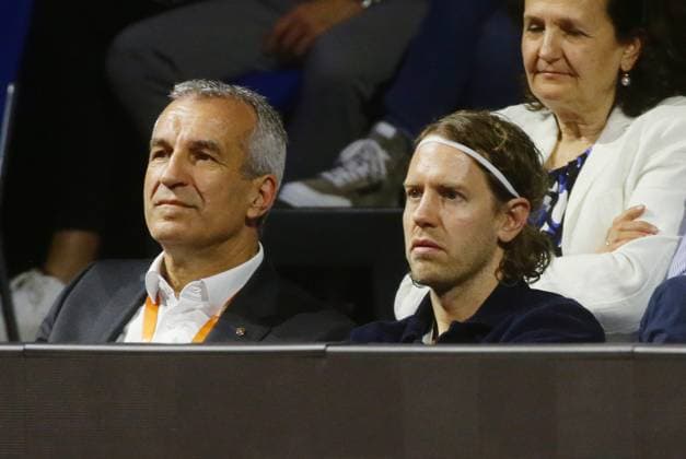 Stuttgart , Porsche Tennis Grand Prix , from left Albrecht Reimold Member of the Executive Board at Porsche for Production and Logistics Sebastian Vettel