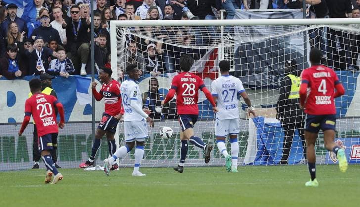 RECORD DATE NOT STATED Joie Jonathan David (Lille) Football : Auxerre vs Lille - Ligue 1 - 22 04 2023 StephanieGrossetete Panoramic 