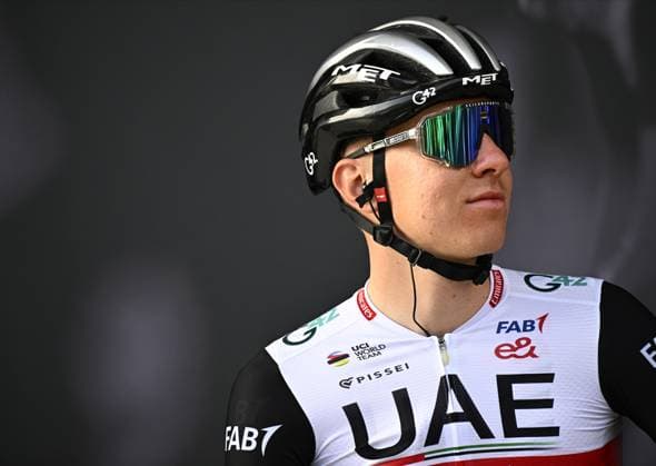 Slovenian Tadej Pogacar of UAE Team Emirates pictured at the start of the men elite race of the Liege-Bastogne-Liege one day cycling event, 258,5km from Liege, over Bastogne to Liege, Sunday 23 April 2023. JASPERxJACOBS  x65782603x