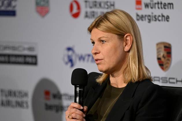 Press Conference PK with Sport Director Anke Huber Tennis Women Porsche Cup Porsche Tennis Grand Prix GP Stuttgart 2023 Final Porsche Arena 23 04 2022 DFL REGULATIONS PROHIBIT ANY USE OF PHOTOGRAPHS AS IMAGE SEQUENCES AND OR QUASI VIDEO Porsche Tennis Grand Prix GP Stuttgart 2023