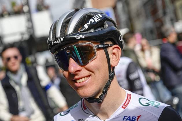 Liege, Belgium - April 23 : Pogacar Tadej (SVN) of UAE Team Emirates before the race during the UCI World Tour 109th Liege Bastogne Liege, a cycling race of 258,5 km with start and finish in Liege on April 23, 2023 in Liege, Belgium, 23 04 2023 ( Motordriver Kenny Verfaillie - Liege Bastogne Liege 2023 Cycling Race PhotoNews Panoramic 