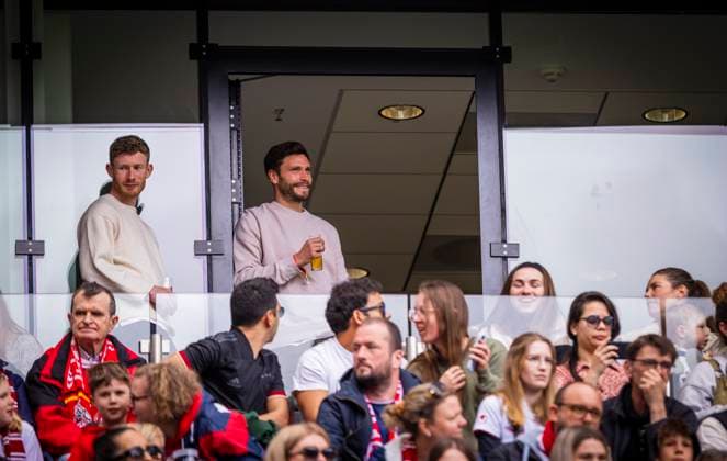 Cologne, Germany 23rd Apr, 2023 Jonas Hector Cologne enjoys the FC womens game after announcing the end of his career Florian Kainz Cologne womens Bundesliga 1 FC Köln Eintracht Frankfurt 23 04 2023
