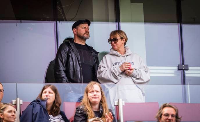 Cologne, Germany 23rd Apr, 2023 Coach Steffen Baumgart Cologne enjoys the FC womens game with his wife Katja Baumgart Womens Bundesliga 1 FC Köln Eintracht Frankfurt 23 04 2023
