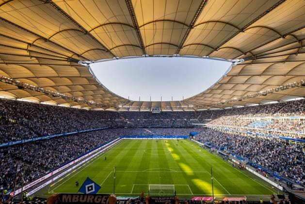 Hamburg, 21 April 2023 Football, 2 Bundesliga 2022 23, Hamburger SV FC St Pauli Overview of Hamburg Volksparkstadion, home ground of HSV DFL REGULATIONS PROHIBIT ANY USE OF PHOTOGRAPHS AS IMAGE SEQUENCES AND OR QUASI VIDEO