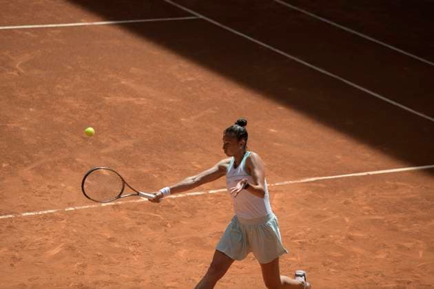 RECORD DATE NOT STATED 2023 Mutua Madrid Open Sara Sorribes Tormo of Spain in action against Eugenie Bouchard of Canada during qualifying at the Mutua Madrid Open 2023 tennis tournament on April 24, 2023 at Caja Magica stadium in Madrid, Spain. madrid Spain  Copyright: xJuanxCarlosxLucasx originalFilename:lucas-notitle230424_np1y1.jpg