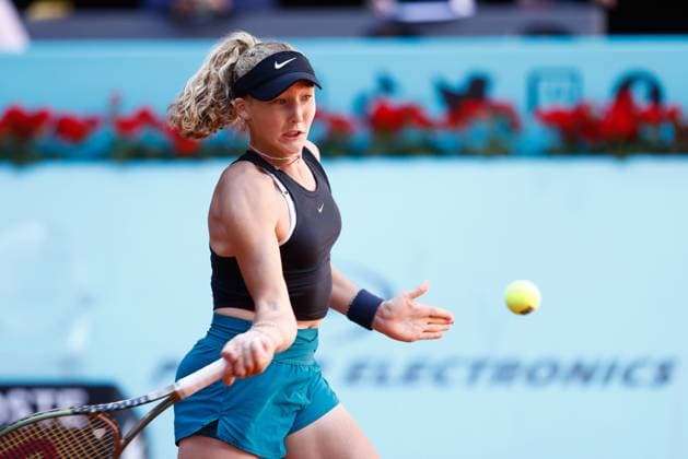 April 26, 2023, Madrid, Spain: MIRRA ANDREEVA of Russia in action against L. Fernandez of Canada during the Mutua Madrid Open 2023 celebrated at Caja Magica in Madrid, Spain. Andreeva won 6:3, 6:4. MADRID SPAIN - ZUMAa181 20230426_zaa_a181_040 Copyright: xOscarxJ.xBarrosox