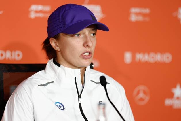 April 26, 2023, MADRID, MADRID, SPAIN: Iga Swiatek of Poland attends her press conference, PK, Pressekonferenz during the Mutua Madrid Open 2023 celebrated at Caja Magica on March 26, 2023 in Madrid, Spain. MADRID SPAIN - ZUMAa181 20230426_zaa_a181_058 Copyright: xOscarxJ.xBarrosox