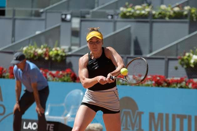 Mutua Madrid Open - Day Three Elina Svitolina of Ukrania in action against Aliaksandra Sasnovich of Belarus during first round at the Mutua Madrid Open 2023 tennis tournament on April 26, 2023 at Caja Magica stadium in Madrid, Spain. Madrid Spain  Copyright: xJuanxCarlosxLucasx originalFilename:lucas-notitle230426_nphMT.jpg