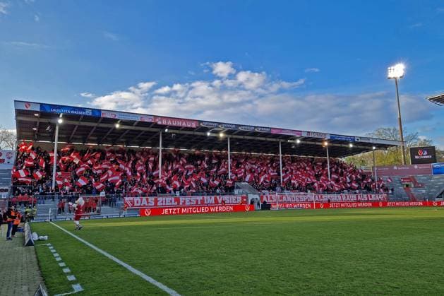 Cottbus, Germany 26 April 2023 Landespokal Brandenburg 2022 2023 FC Energie Cottbus vs VfB Krieschow In picture Stadion der Freundschaft with fan choreography Stadion der Freundschaft Brandenburg Copyright: xFotostandx xWeilandx