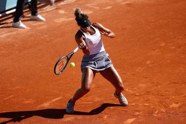 April 26, 2023, MADRID, MADRID, SPAIN: Mayar Sherif of Egipt in action against Camila Giorgi of Italy during the Mutua Madrid Open 2023 celebrated at Caja Magica on March 26, 2023 in Madrid, Spain. MADRID SPAIN - ZUMAa181 20230426_zaa_a181_024 Copyright: xOscarxJ.xBarrosox