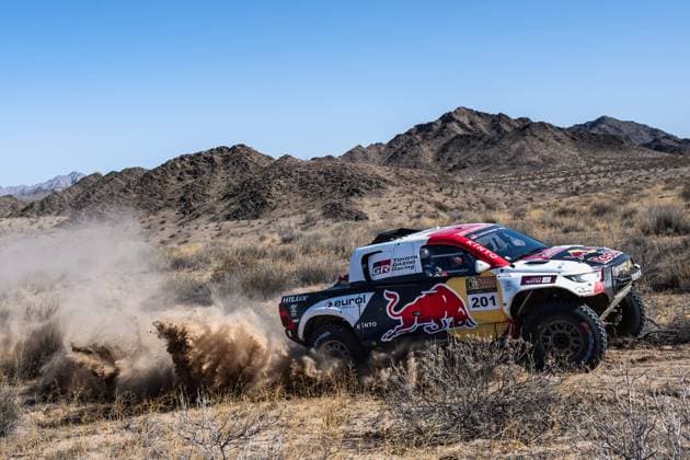 201 AL ATTIYAH Nasser (qat), BAUMEL Mathieu (fra), Toyota Gazoo Racing, Toyota GR DKR Hilux, FIA W2RC, action during the Stage 3 of the Sonora Rally 2023, 3rd round of the 2023 World Rally-Raid Championship, around Penasco on April 26th, 2023 in Penasco, Mexico - AUTO - W2RC - SONORA RALLY 2023 DPPI Panoramic  EdoBauer_S1_SON23__EDU4724