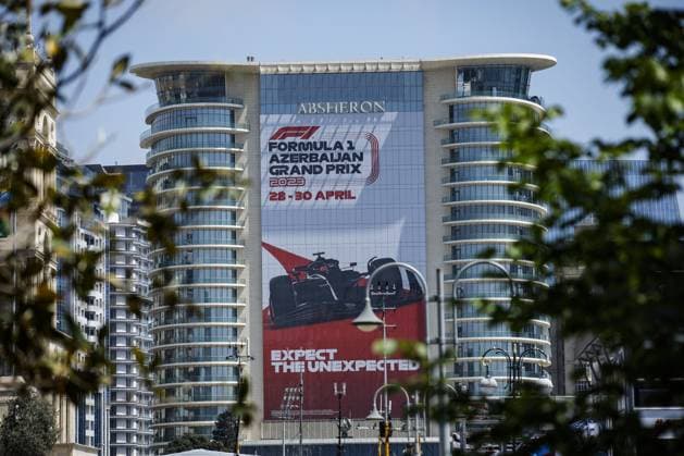 Baku city buildings landscape, paysage during the Formula 1 Azerbaijan Grand Prix 2023, 4th round of the 2023 Formula One World Championship, WM, Weltmeisterschaft from April 28 to 30, 2023 on the Baku City Circuit, in Baku, Azerbaijan - F1 - AZERBAIJAN GRAND PRIX 2023 DPPI Panoramic  _R3_4159